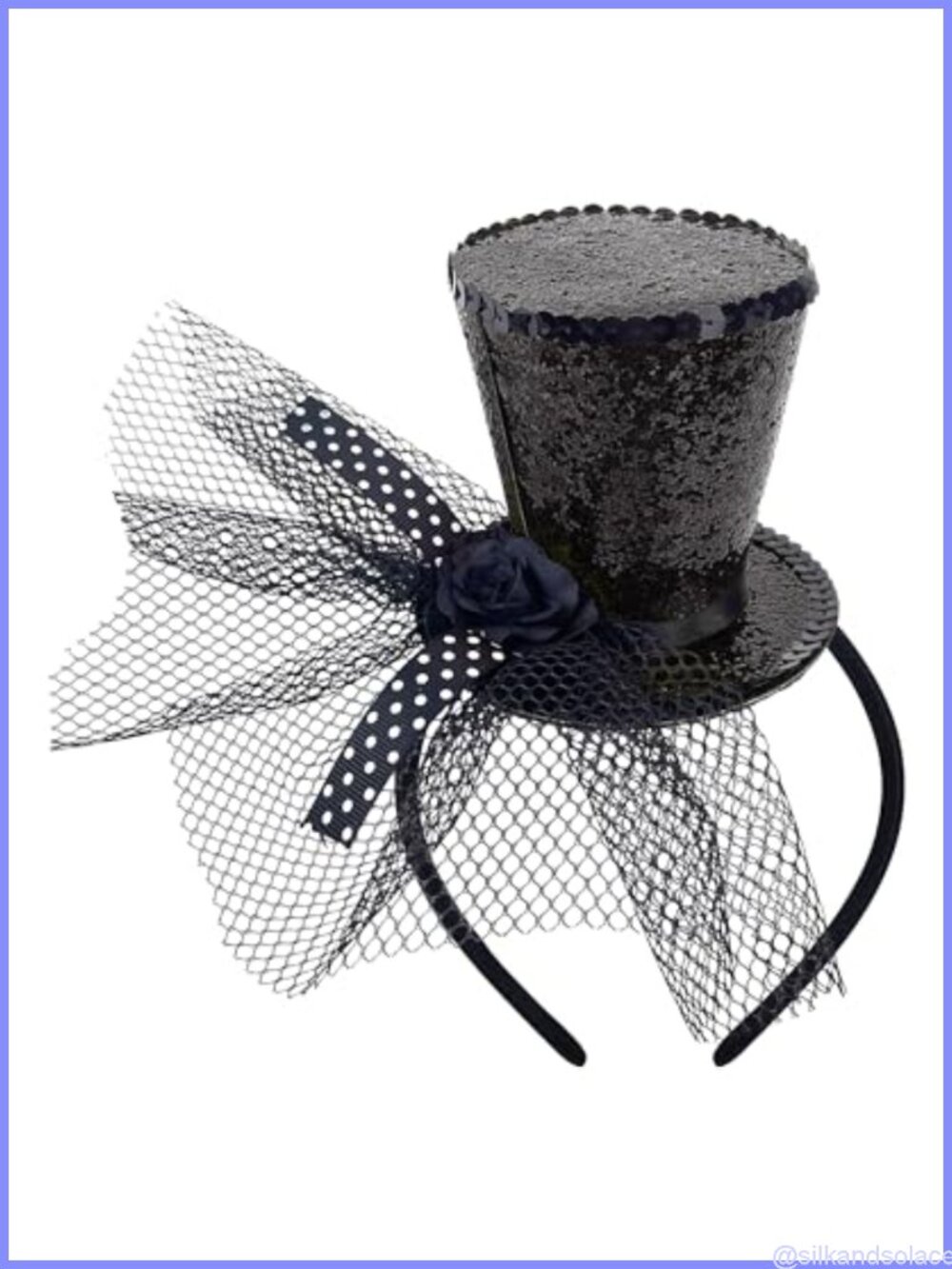 Sequin Mini Top Hat Headband with Veil Fascinator Party Costume Headwear